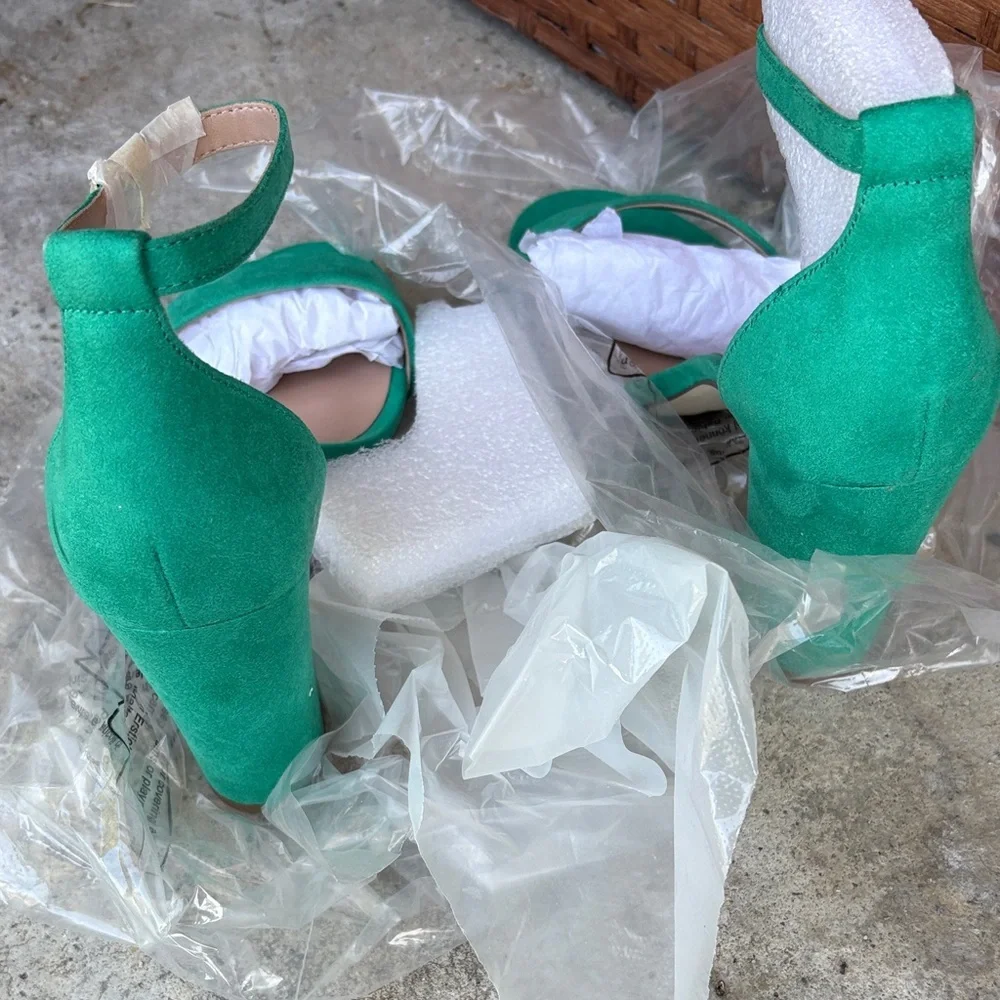 Call It Spring Green Ankle-Strap Block Heel Sandals